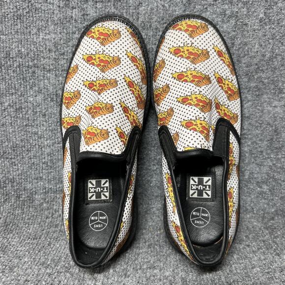 T.U.K Shoes Womens Size 7 White Black Creeper Slip-On Platform Pizza Print EU38 - Picture 5 of 9